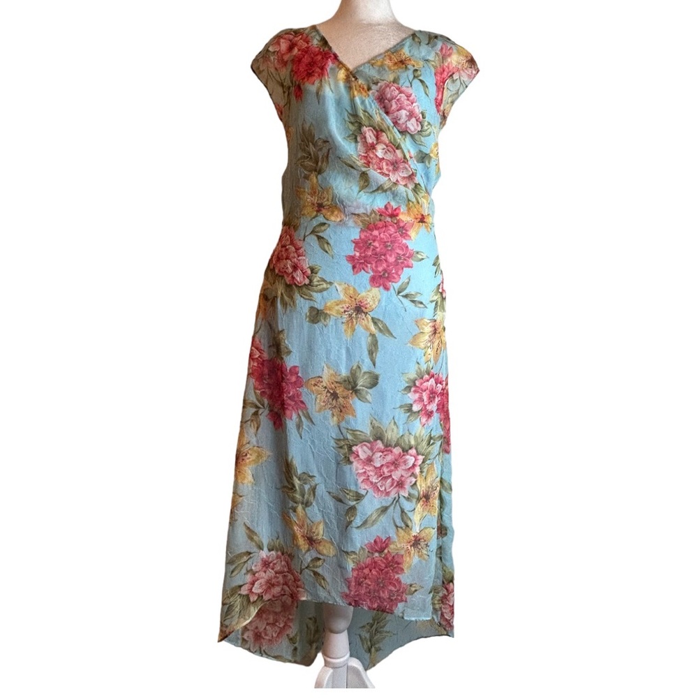 Muse Floral Hi-Low Midi Dress Size 8 Blue and Pink